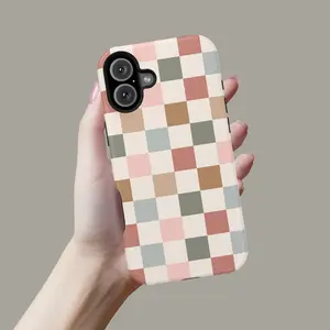 BOHO CHECKERED Case Cute Neutral Phone Cover New iPhone 16 15 14 13 Pro Max Plus Mini Trendy Phone Accessories Gift For Her Sweet 16 Compatible with Samsung Galaxy S25