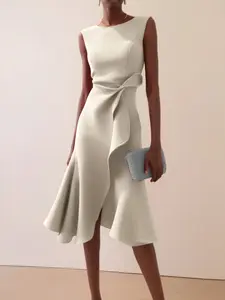 Women's Summer Sexy Sleeveless Round Neck Dress, Elegant Long Split Design, Solid Color, Slim-Fitting, Perfect for Special Occasions