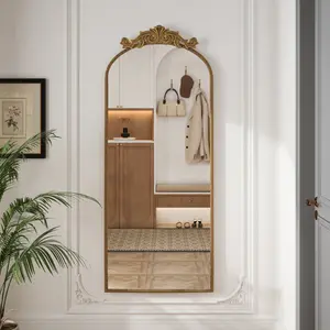 High quality mirror of high quality,58"x24" Arched Full Body Mirror with Vintage Ornate Carved Applique on Top, Hanging Wall Mounted Mirror, for Living Room Bedroom Retro Home Decor Mirror, Bronze