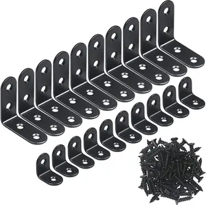 20PCS L Bracket Corner Bracket,Black Small Right Angle Bracket for Wood Furniture Cabinet Chair(10PCS 0.79 Inch+10PCS 1.57 Inch with 60PCS Screws)