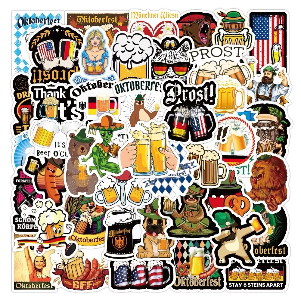 50 Pack of Oktoberfest German Holiday Themed Stickers and Decals. No Duplicates.  Waterproof