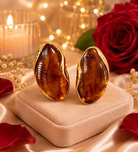Elegant Resin Statement Earrings – Gold Tone