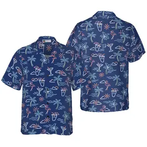 Beach Party Tropical Flamingo Hawaiian Shirt, Short Sleeve Casual Button Down Shirts Summer Beach Shirt, Tropical Floral Shirt