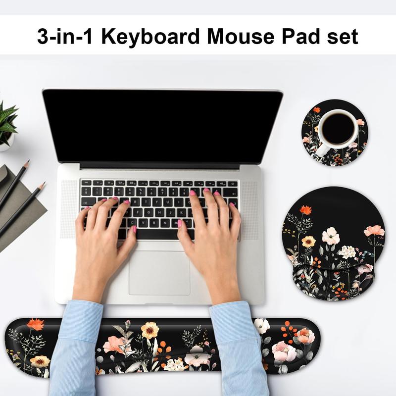 3Pcs/Set Mouse Pad with Wrist Rest and Keyboard Wrist Rest,Wrist Rest for Computer Keyboard Memory Foam Pain Relief with Non Slip Rubber Base for Office,Gaming,Computer,Laptop,Hand Tools Kits