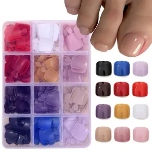 12 colors, 360 pieces, short square toenails, false toenails, solid color design, fake nail tips, summer glossy acrylic nails, pure nail art sticks for women and girls