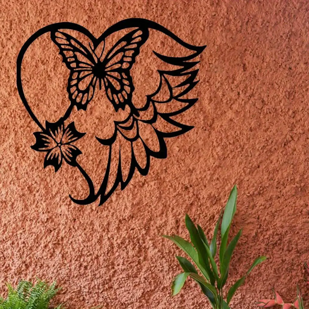 Large Black Metal Butterfly Wall Decor - Modern Iron Art Indoor/Outdoor Accents with Heart-Cutout and Wing Design, Durable Garden or Home Accent, No Electricity Required, Reusable Gift for Christmas, Valentine's Day, Weddings