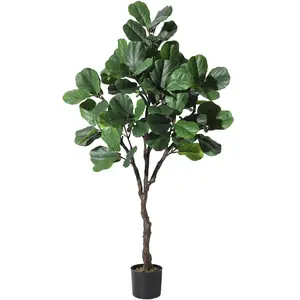 Artificial Fiddle Leaf Fig Tree, Realistic Faux Plant Bendable Branches Potted, Lifelike Fake Tree for Home Office Indoor Decor