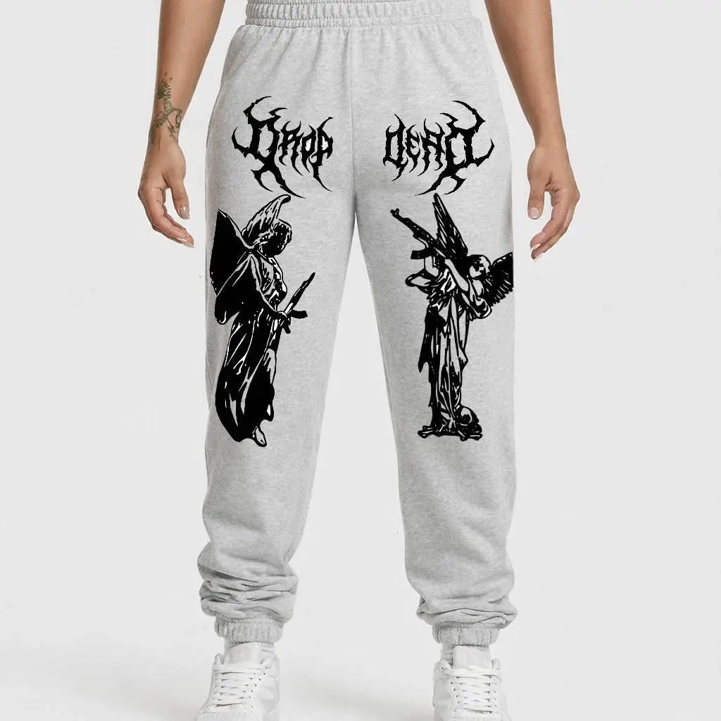 Dark Metal Angel Joggers Gothic Streetwear Sweatpants Angel Pants Heavy Cotton Relaxed Fit Retro Grunge Aesthetic Unisex Alt Style