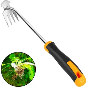 Handheld Weed Puller Tool, Rubber Handle, 4 Teeth for Garden, Farm, Weeding
