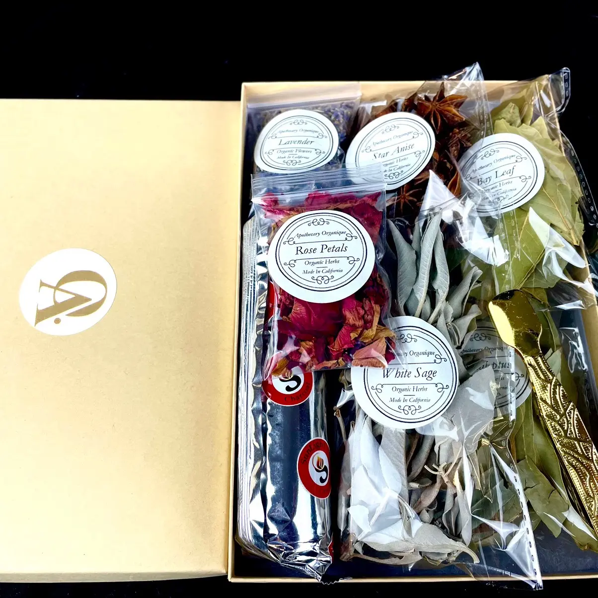 Complete Herbal Incense Kit with Assorted Herb Packs, Charcoal, Burn Tray, and Candles