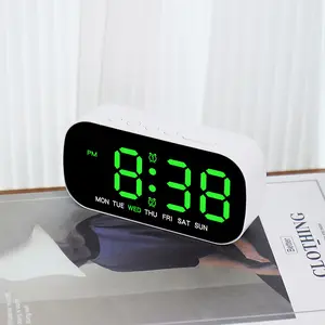 Mini Multifunctional Digital Alarm Clock, Simple Style, Week Date Temperature Display, Five Brightness Levels, Two Alarms, Plug-In Battery, Led Digital Clock, Digital Clocks For Bedrooms