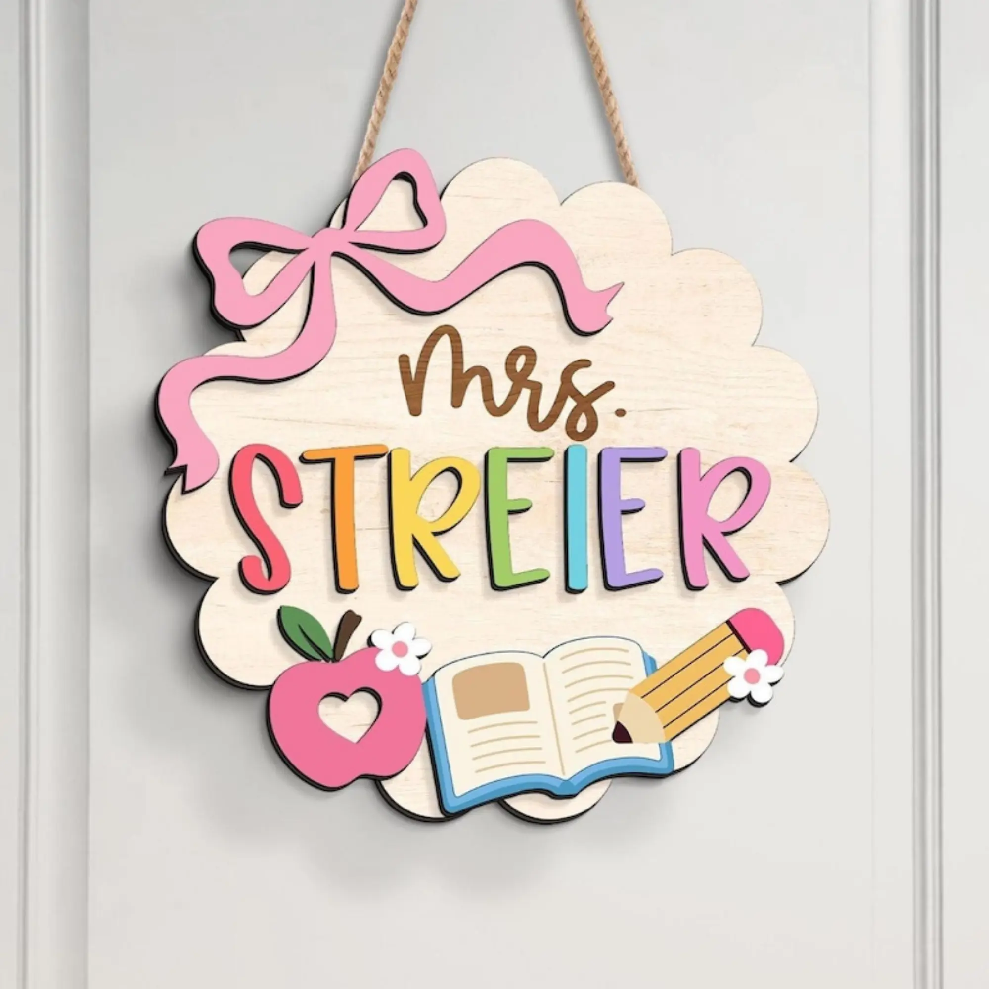 Personalized Teacher Door Sign, Custom Wooden Classroom Door Hanger, Back to School Classroom Decor, Teacher Name Sign, First Day of School Gift, Classroom Welcome Decor for Teachers