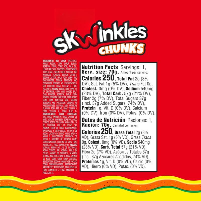 Lucas Skwinkles Chunks Candy Chunk Mango Flavored with Tamarind Filling 2.46oz 12 Pieces Pack Perfect for Snacks Parties USA Made