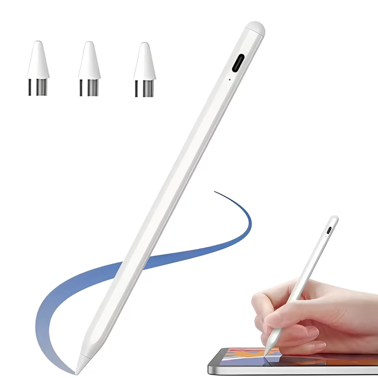 Fine Tip Stylus Pen with Type-C Charging, Rechargeable Digital Pencil for Touchscreen Devices, Lightweight Pen for Writing, Drawing & Study
