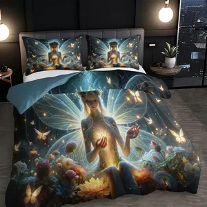 3pc butterfly fairy bedding set, Decorative duvet cover, a fantasy down comforter set, includes one comforter cover and two pillowcases, suitable for single and double beds, available in multiple sizes, ideal for bedrooms, dormitories, guest rooms