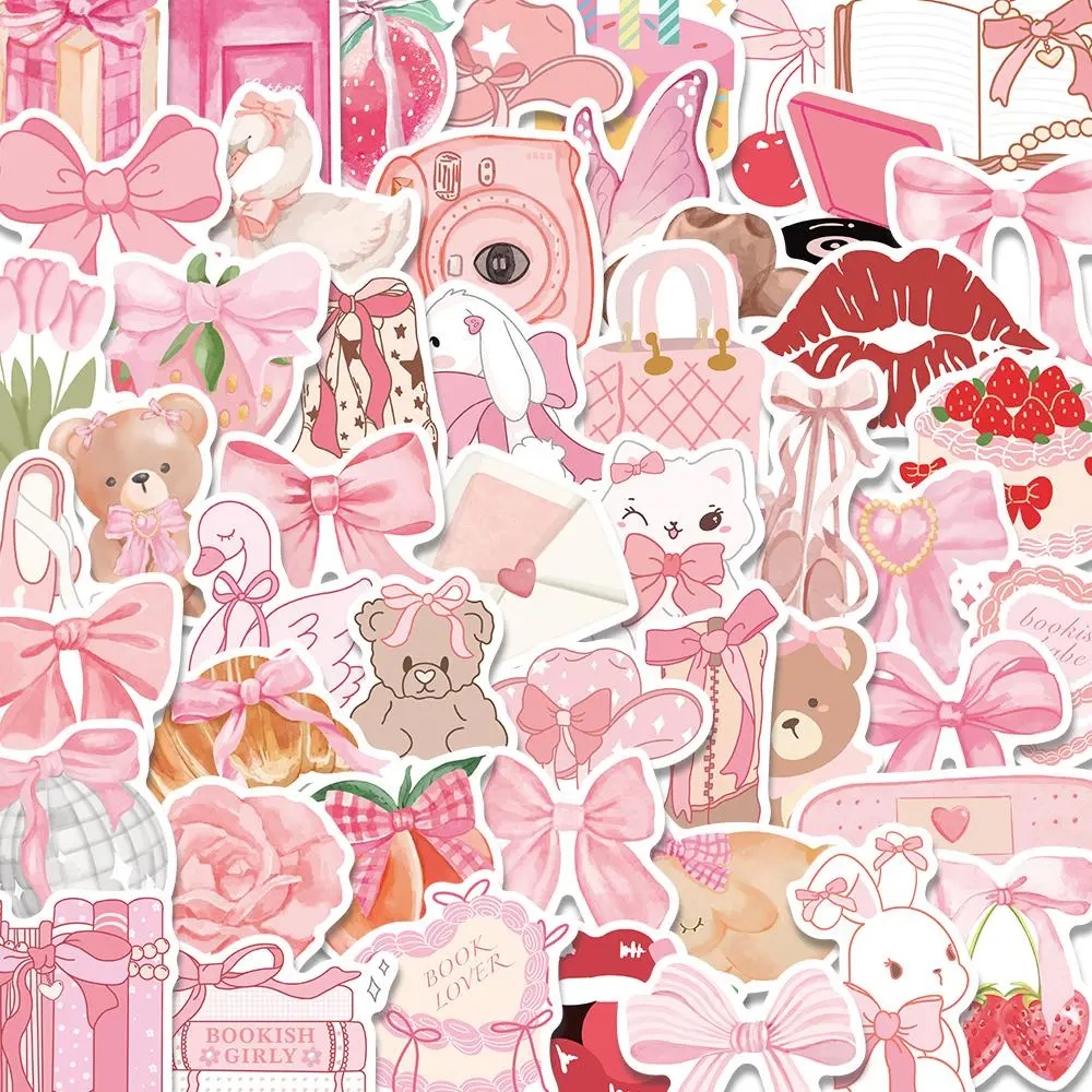 Pink Bowknot Pattern Stickers, 50pcs/set Cute Bowknot Waterproof Self-Adhesive Decorative Stickers, Decor Stickers for Gift Boxes, Greeting Cards, Water Bottles, Laptops, Phones and Cases, Accessories, Cellphone