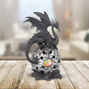 Dragon Globe with LED Light Statue Fantasy Night Light Decoration Figurine 8" H