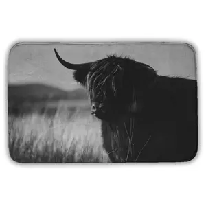 Begin Home Decor 5930-2134-PH2 21 x 34 in. Monochrome Highland Cow Bath Mat - Farm Animal Home Decor