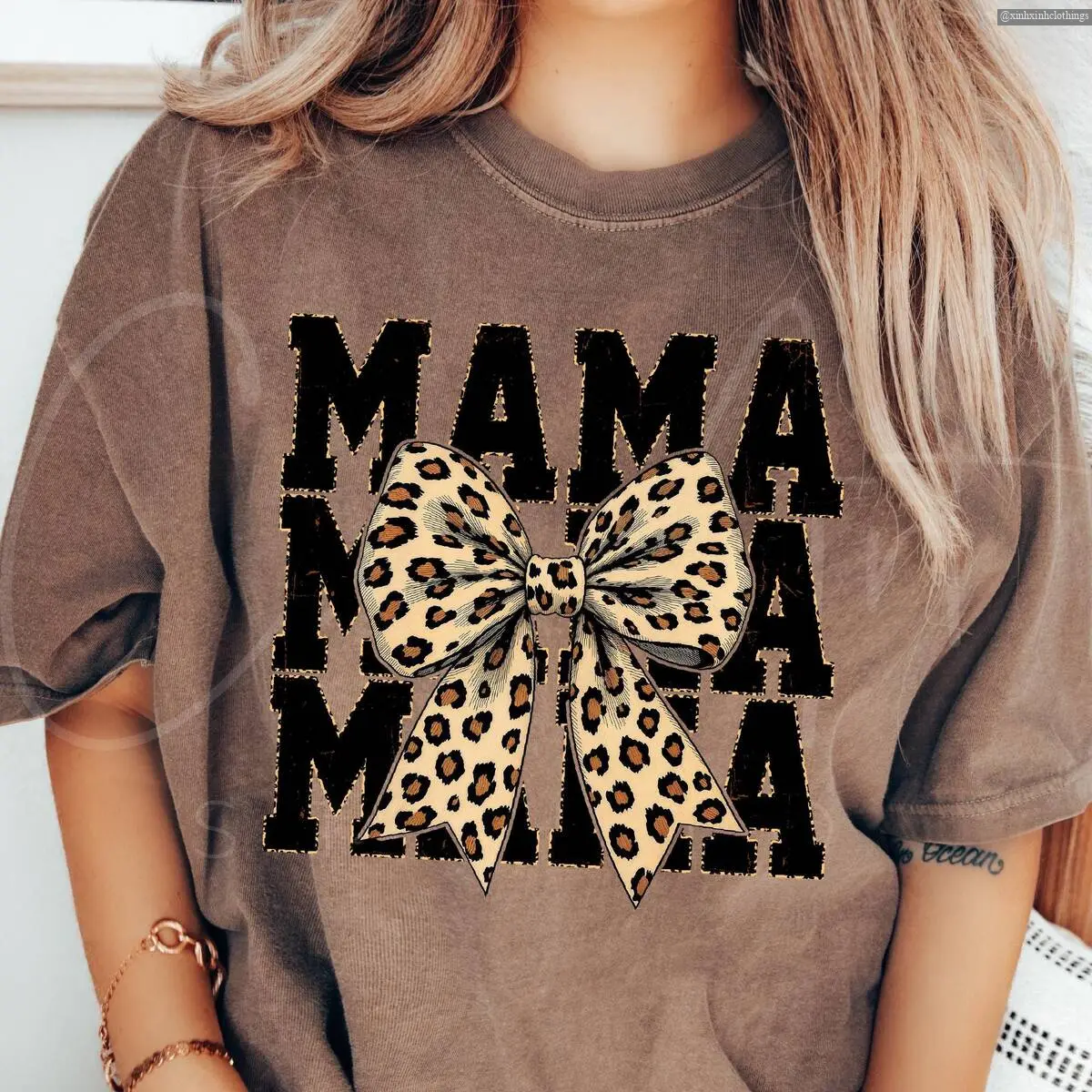 Mama Coquette T-Shirt, Cheetah Bow Life Trendy Mama T-Shirt, Wild Mama Animal Tee , Hottrend Fashion