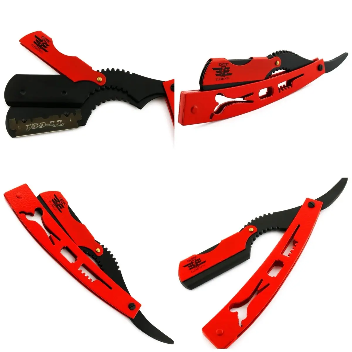 Red and Black Barbershop Straight Edge Shaving Razor for Beard Mustache Eyebrows Body Hair Forehead Sideburns - Comes with Double Edge Blades - Stainless Steel Hair Shaving Razor Blade