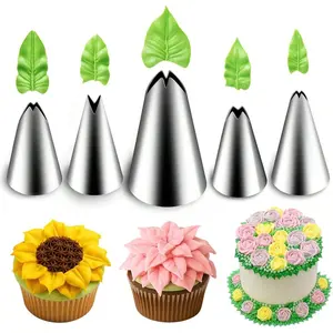 5-Piece Stainless Steel Leaf Icing Tips Set, Professional Baking Tools for Cake Decorating, DIY Pastry Supplies, Durable & Reusable, Cake Decorating Kit