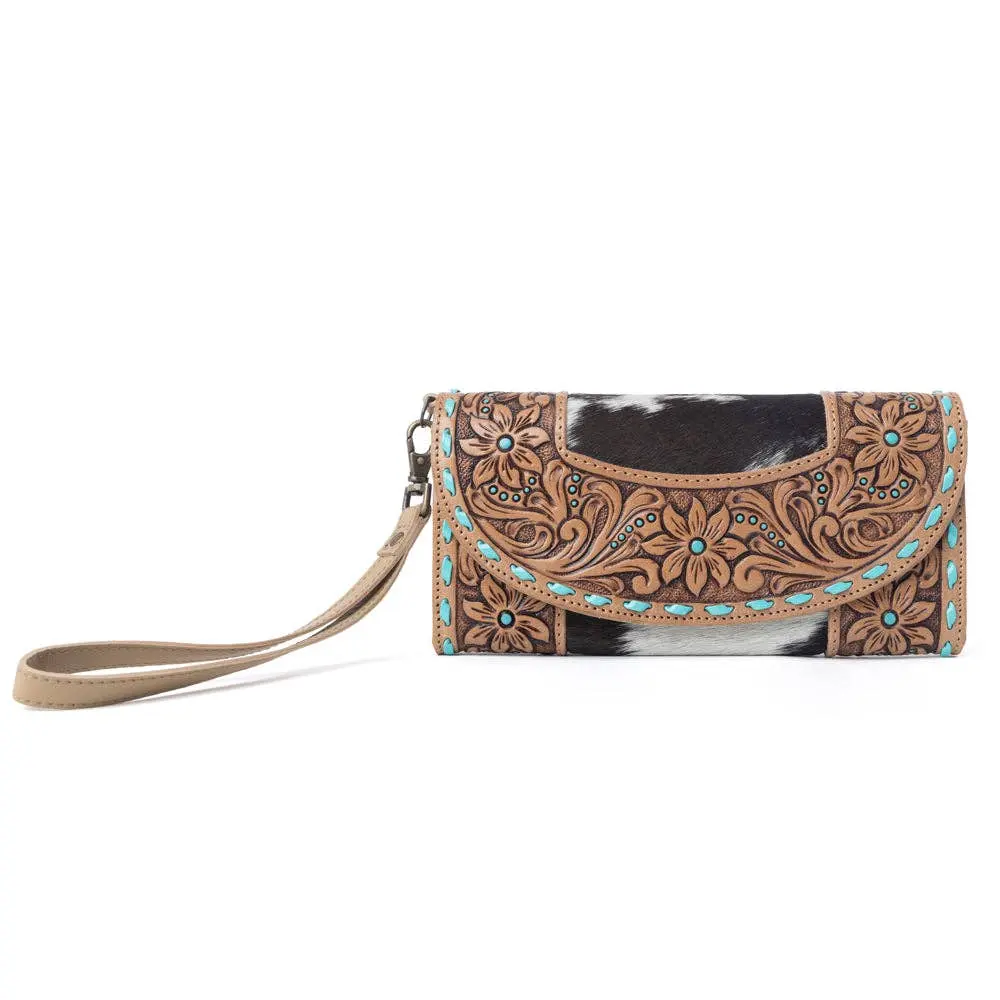 Women's Myra Stoneflower Hairon Leather Wristlet-Wallet, Onyx Pearl Color (Luggage & Bags, Women's Wallets)