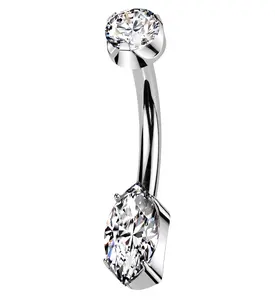 Marquise Clear CZ Internally Threaded Titanium Belly Button Ring