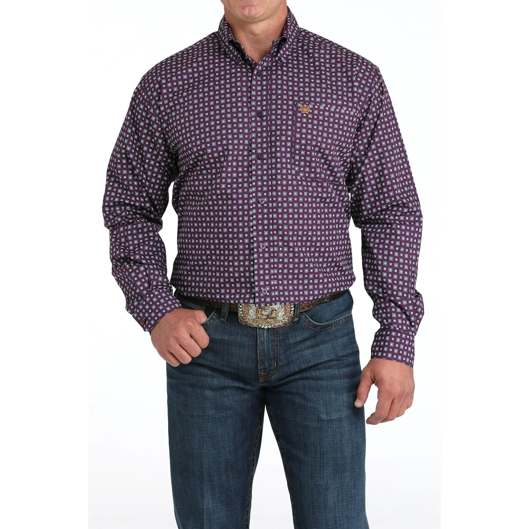 CINCH Men's Cowboy Traditional Western Shirt - Purple Flower Print 100% Cotton Fabric Long Sleeve Classic Button-Down with Adjustable Cuffs, Men's Tops, Pocket