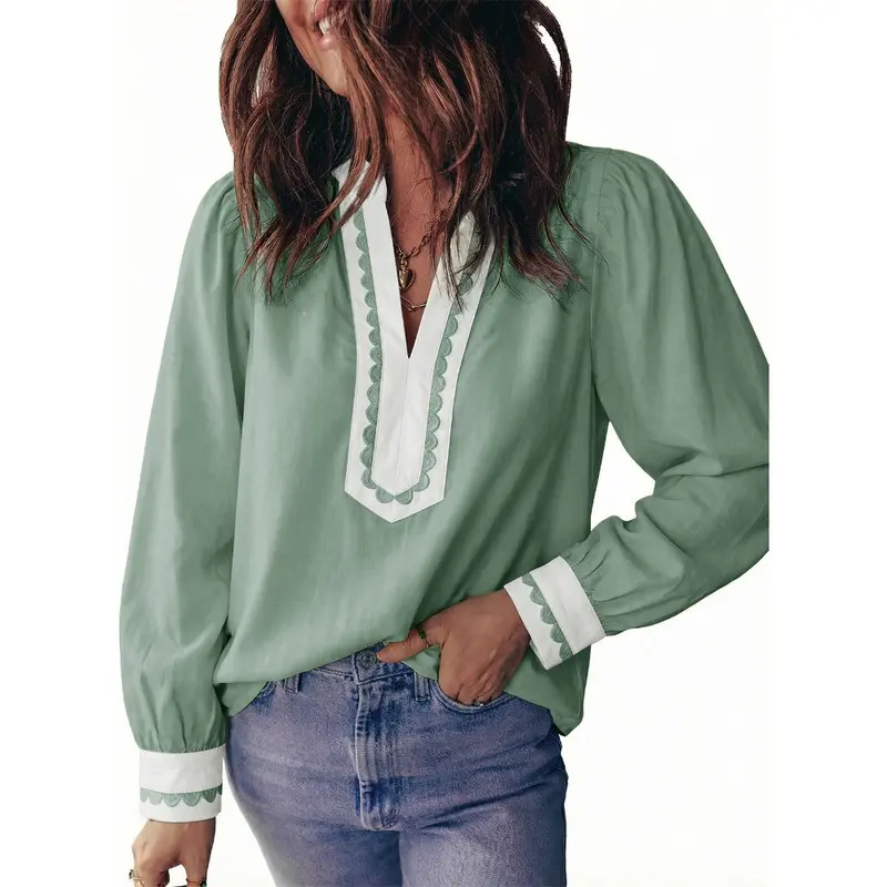 Dokotoo Women‘s Floral Print Colorblock Pullover Top Long Sleeve Casual Loose Fit Shirt Breathable Comfortable Daily Wear Blouse