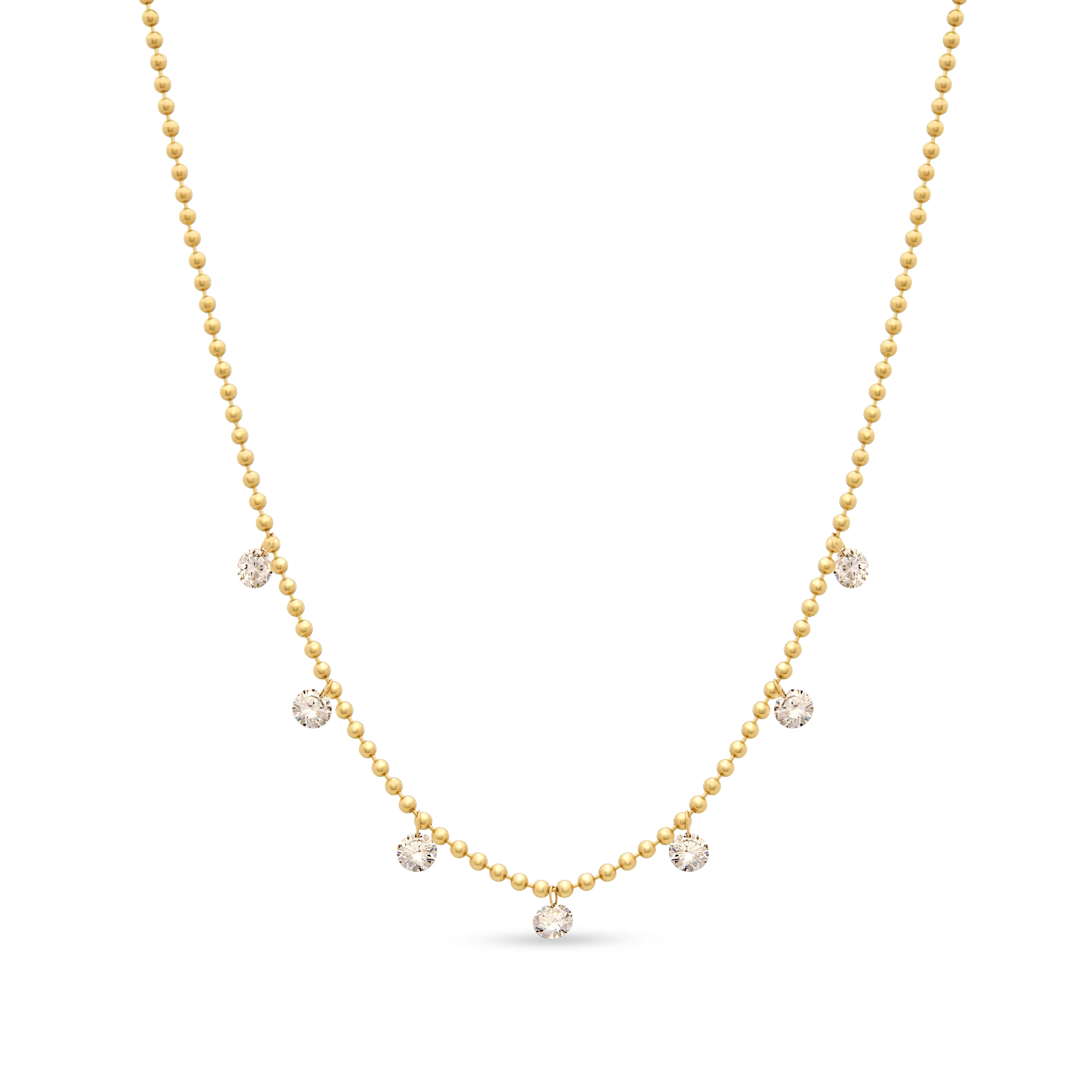 14K Yellow Gold Drilled Diamond Necklace with 2.50ctw Lab-Grown Diamonds on Ball Chain