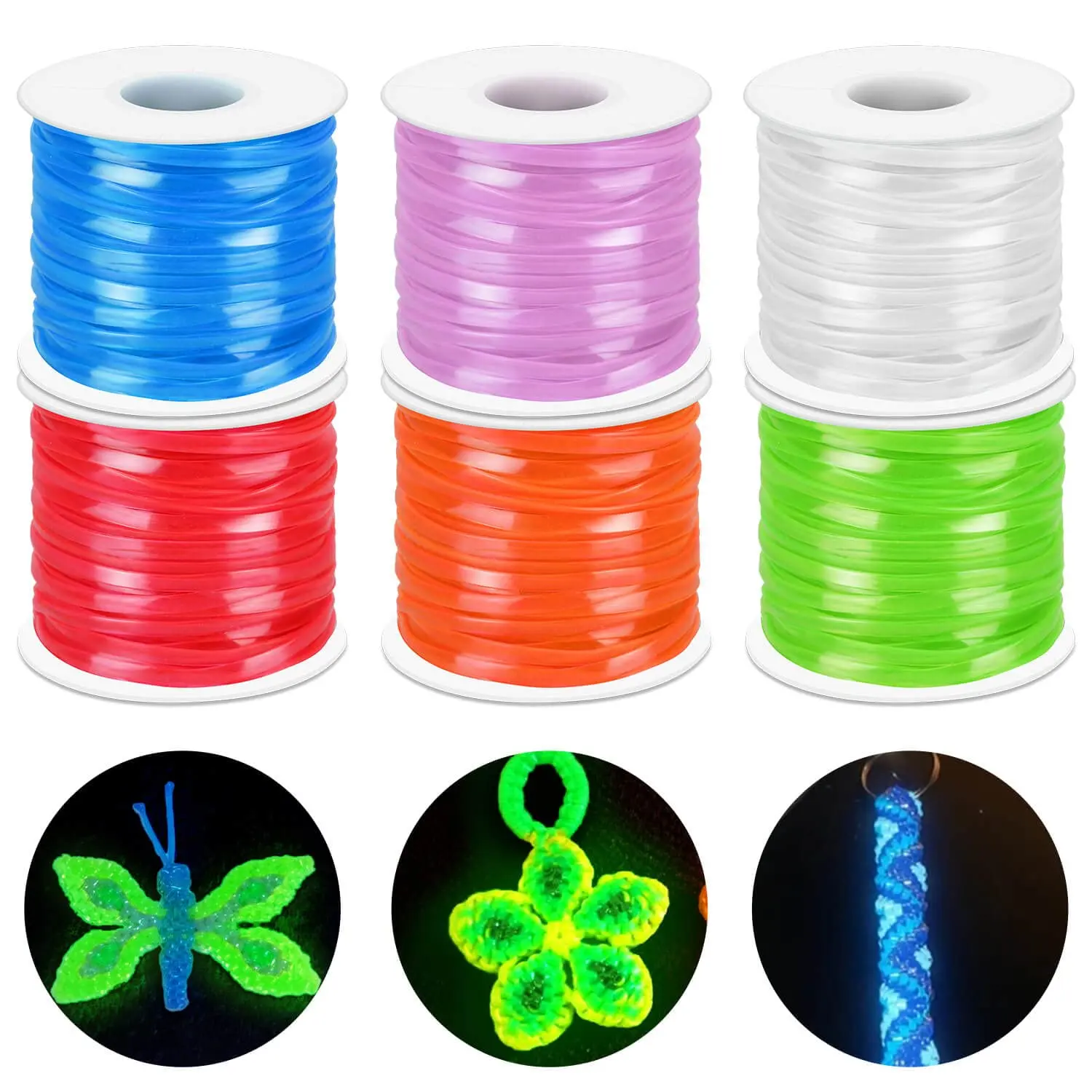 Lanyard String Kit   6pack Glow In Dark Plastic Lacing Cord Gimp Weaving For Boondoggle Bracelets Keychains Crafts