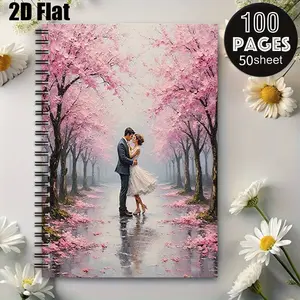 1 Pack Romantic Cherry Blossom Spiral Coil Notebook, 5.7x8.26 Inch, Durable Binding, Perfect for Wedding Memory Journal, Anniversary Gift, Valentine's Day Writing, Spring Travel Notes, Couples Daily Planner [2D] Flat