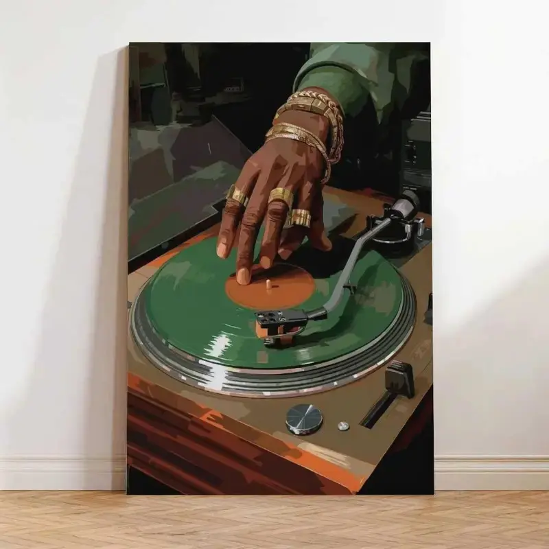 Vinyl Record DJ Wall Art Unframed Poster Artistic Black Man Turntable Print Aesthetic Hip Hop Room Decor Hype