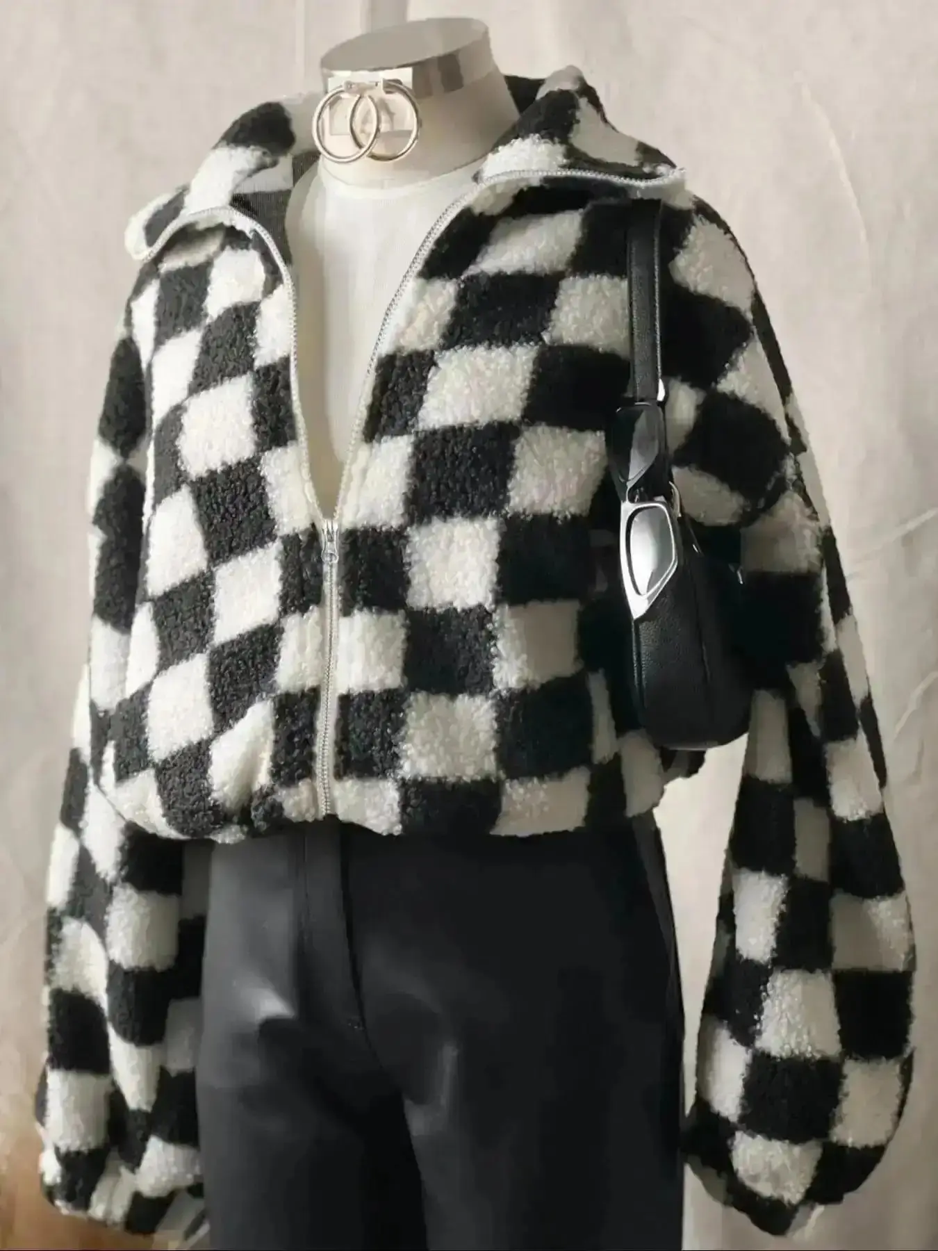 Puffer Quilted Coat, Ladies' casual woolen plaid Loose Fit jacket warm top classic versatile daily outerwear, Basic, Comfort, Wear, Style, Outfit, Essential, Trendy, Chic, Elegant, Classy, Modern, Stylish, for Every Day