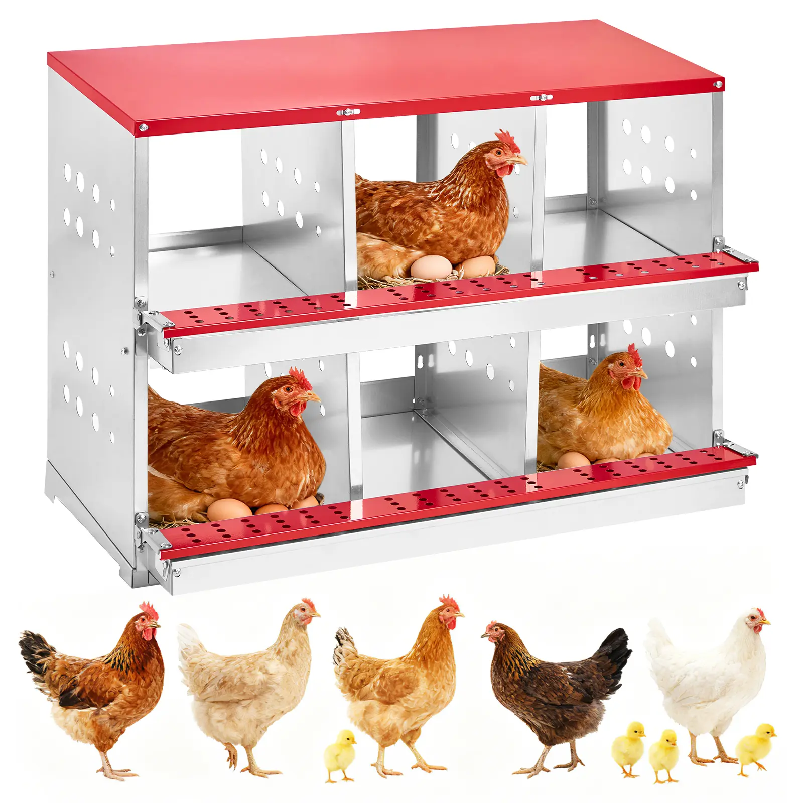 Garvee Heavy Duty Galvanized Steel Chicken Nesting Box – 10 Compartments, Automatic Roll-Away Egg Collection, Ventilated, Wall Mount or Free-Standing Design for Hens, Ducks, Rabbits