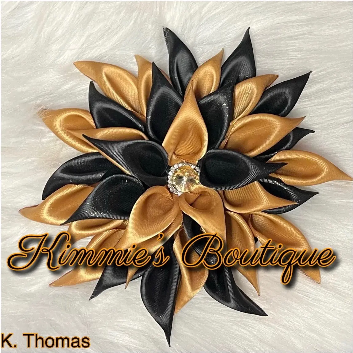 Black and Old gold  Shoulder Corsage/Satin Flower Pin/Brooch/ Shoulder Pin/Flower Pin Brooch/Gift for First Lady/Formal Accessories/Kanzashi