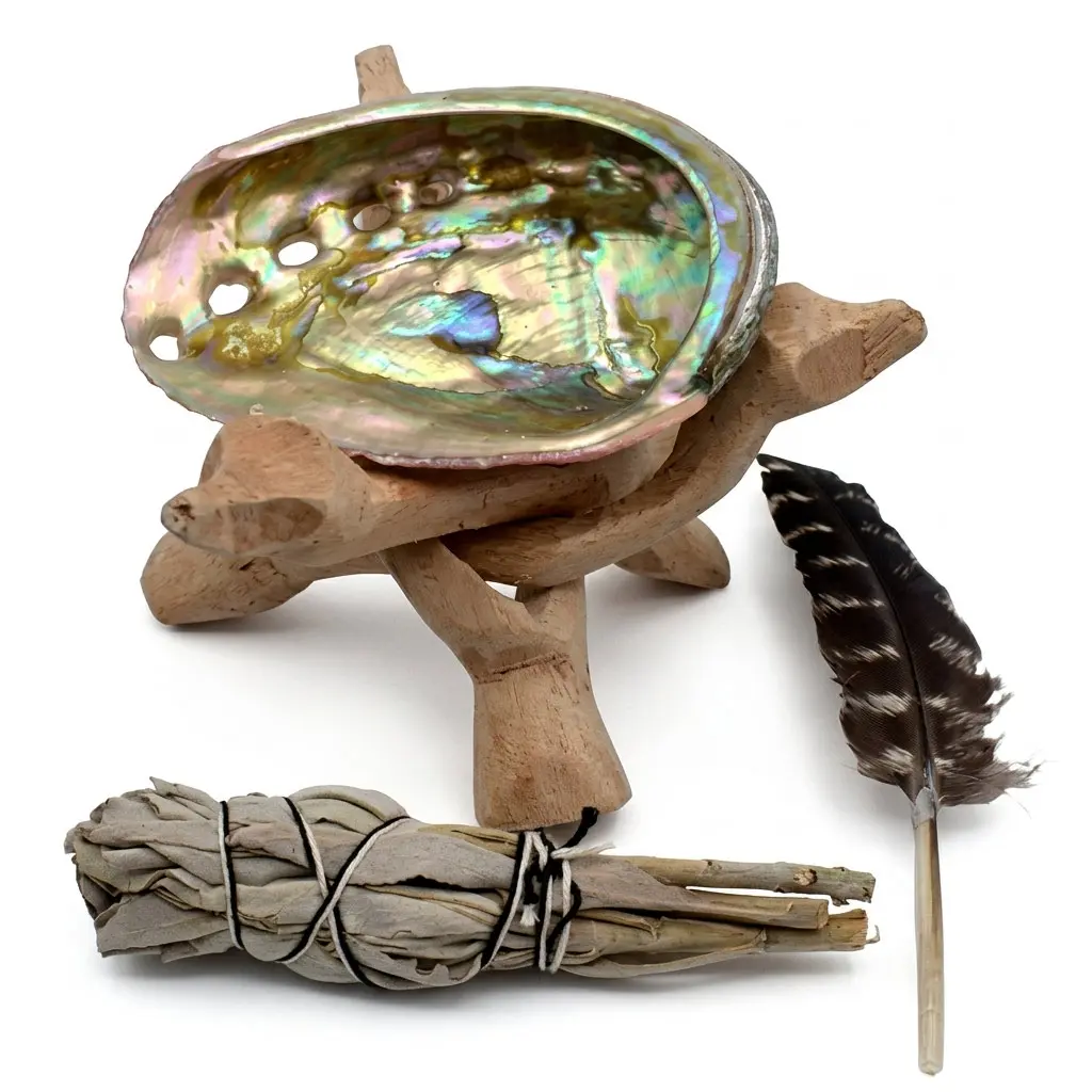 White Sage Kit with Abalone Shell and Feather — Complete Smudging Set