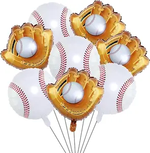 8PCS Baseball Foil Balloons Decorations Glove Bat Round Baseball Theme Mylar Balloons for Boys Birthday Baby Shower Sports Theme Party