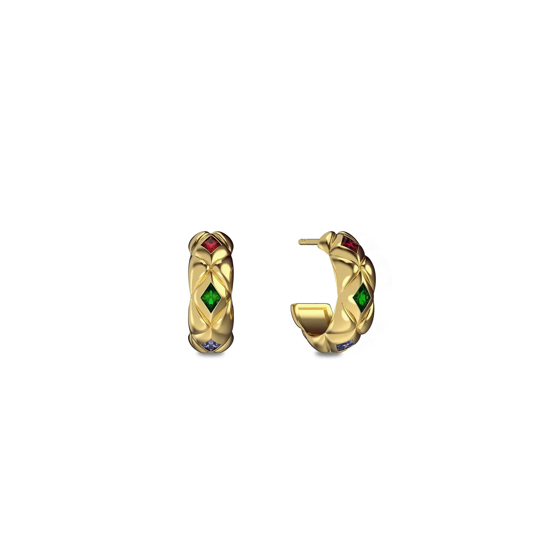 PASCAL Argyle Gemstone Hoop Earrings for Women 18K Gold Plated Geometric Hoop Earrings with Lab-Grown Gemstones Vintage Jewelry Gift