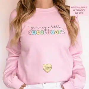 Personalized Valentine's Day Pregnancy Announcement Sweatshirt Funny Pregnancy Reveal Shirt Candy Hearts Crewneck Baby Announcement Fitted Unisex