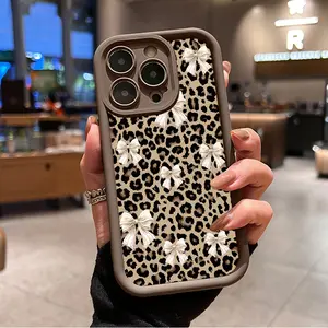 Cheetah Bow Pattern TPU Phone Case for iPhone 16 15 14 Pro Max 13 12 11 XR XS Plus Shockproof Non Slip Military-Grade Protection Silicone Cover Cellphone Protective