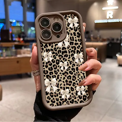 Cheetah Bow Pattern TPU Silicone Protective Cellphone Case for iPhone Series Multi-Model (16,15,14 Pro Max,13,12,11,XR,XS Plus) - Shockproof, Non-Slip, Military-Grade Protection Electronics Accessories Cover