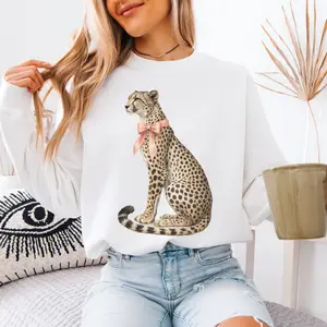 Pink Cheetah Bow Sweatshirt Cozy Aesthetic Crewneck