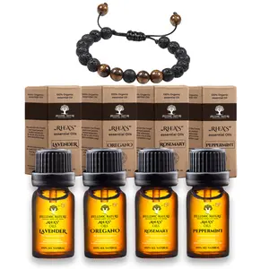 Hellenic Nature Essential Oil's | Premium Steam Distilled Essential Oil Imported from Greece with Gift Diffuser Bracelet (Oregano, Lavender, Peppermint, Rosemary) Aromatherapy