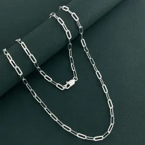 50-60cm 925 Silver Plated 3.5mm Wide Paper Clip Necklace for Boys Girls Women Fine Jewelry Wedding Party