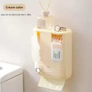Wall-mounted Multifunctional Tissue Storage Box. Large-capacity Wet Wipe and Trash Bag Organizer for Bathrooms. No-drill Bathroom Tissue Box Multi-purpose Storage Rack