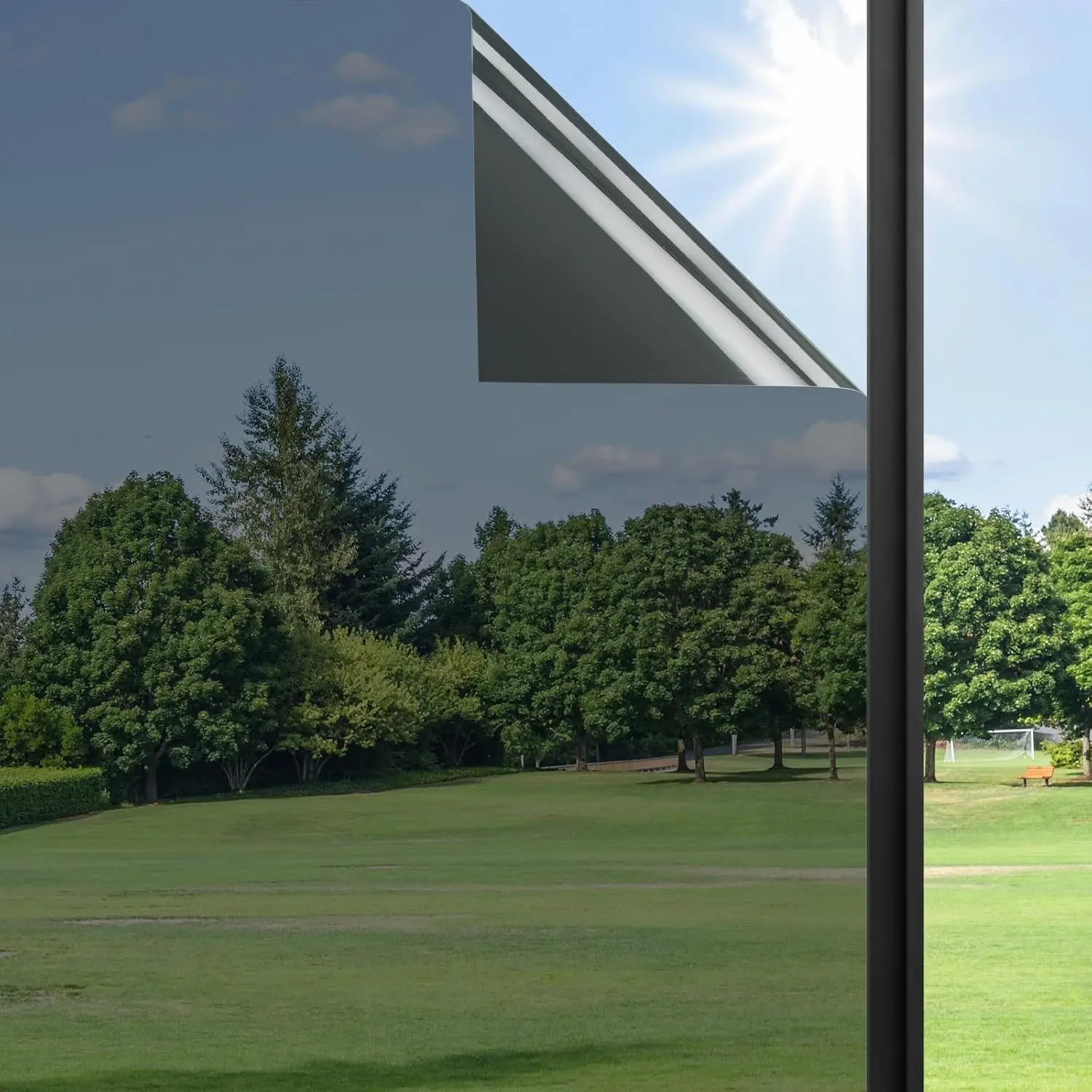 Window Privacy Film One Way Window Tint for Home, Sun UV Blocking Heat Control Reflective Mirror Tinting Film See Out Not in Office Door Coverings, Black 17.5" x 78.7"