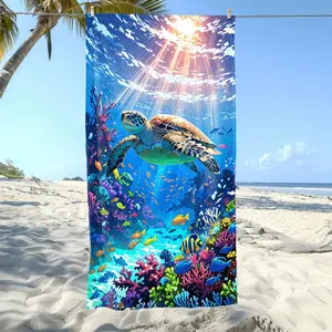1pc Vibrant Underwater Turtle Beach Towel: Summer'S Splash of Color for Vacation, Beach, Pool - Men & Women'S Large Blanket Hand Towel