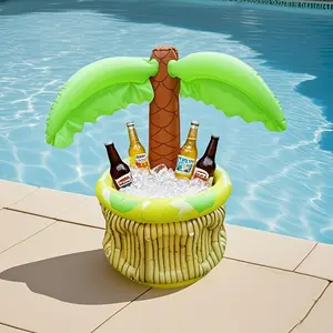 Inflatable Hawaiian Coconut Tree Beer Cooler – Durable PVC Drink Bucket with Ice Capacity, Hibiscus Pattern & Textured Surface for Pool Party, Beach & Birthday Celebration, Tropical Summer Gift for Party Lovers, Island Luau Vibe