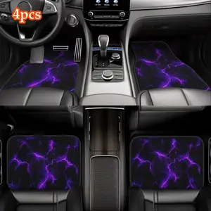 Set Of 4 Purple Lightning Pattern Car Floor Mats - Polyester Material, Suitable For Cars And SUVs, Fashionable Interior Accessories, Perfect Gift For Parents And Loved Ones